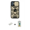 MARSİLYAN™- iPhone 12 Kılıf Ahenk Klasik - Siyah Polymer Nano Ekran Koruyucu + Renkli Kamera Lens Koruma Cam - SI