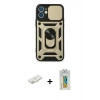 MARSİLYAN™- iPhone 12 Kılıf Ahenk Klasik - Siyah Polymer Nano Ekran Koruyucu + Renkli Kamera Lens Koruma Cam - SI