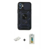 MARSİLYAN™- iPhone 12 Kılıf Ahenk Klasik - Siyah Polymer Nano Ekran Koruyucu + Renkli Kamera Lens Koruma Cam - SI