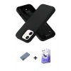 MARSİLYAN™- iPhone 12 Kılıf Ahenk Serisi - Siyah Bilvis 5in1 5D Magic Hayalet Cam Ekran Koruyucu + Shine Kamera Lens Koruma Cam - GI