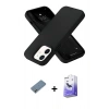 MARSİLYAN™- iPhone 12 Kılıf Ahenk Serisi - Siyah Bilvis 5in1 5D Magic Hayalet Cam Ekran Koruyucu + Metal Kamera Lens Koruma Cam - GD