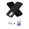 MARSİLYAN™- iPhone 12 Kılıf Ahenk Serisi - Siyah Bilvis 5in1 5D Magic Hayalet Cam Ekran Koruyucu + Mor Rainbow Kamera Lens Koruma Cam