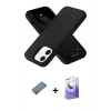 MARSİLYAN™- iPhone 12 Kılıf Ahenk Serisi - Siyah Bilvis 5in1 5D Magic Hayalet Cam Ekran Koruyucu + Shine Kamera Lens Koruma Cam - PE