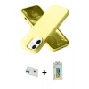 MARSİLYAN™- iPhone 12 Kılıf Ahenk Serisi - Siyah Polymer Nano Ekran Koruyucu + Yeşil Rainbow Kamera Lens Koruma Cam