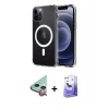 MARSİLYAN™- iPhone 12 Kılıf Ahenk Yansıma Prime - Siyah Bilvis 5in1 5D Magic Hayalet Cam Ekran Koruyucu + Raze Metal Kamera Lens - KI
