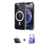 MARSİLYAN™- iPhone 12 Kılıf Ahenk Yansıma Prime - Siyah Bilvis 5in1 5D Magic Hayalet Cam Ekran Koruyucu + Kamera Lens Koruma Cam - SF
