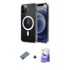 MARSİLYAN™- iPhone 12 Kılıf Ahenk Yansıma Prime - Siyah Bilvis 5in1 5D Magic Hayalet Cam Ekran Koruyucu + Shine Kamera Lens Koruma Cam - GD