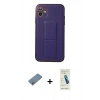 MARSİLYAN™- iPhone 12 Kılıf Akış Doku - Şeffaf Pasifik Cam Ekran Koruyucu + Sierra Blue Shine Kamera Lens Koruma Cam