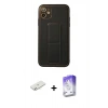 MARSİLYAN™- iPhone 12 Kılıf Akış Doku - Siyah Bilvis 5in1 3D Magic Cam Ekran Koruyucu + Renkli Kamera Lens Koruma Cam - SI