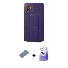 MARSİLYAN™- iPhone 12 Kılıf Akış Doku - Siyah Bilvis 5in1 5D Magic Hayalet Cam Ekran Koruyucu + Metal Kamera Lens Koruma Cam - AKYL