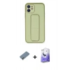 MARSİLYAN™- iPhone 12 Kılıf Akış Doku - Siyah Bilvis 5in1 5D Magic Hayalet Cam Ekran Koruyucu + Metal Kamera Lens Koruma Cam - AKYL