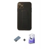 MARSİLYAN™- iPhone 12 Kılıf Akış Doku - Siyah Bilvis 5in1 5D Magic Hayalet Cam Ekran Koruyucu + Shine Kamera Lens Koruma Cam - GD