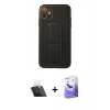 MARSİLYAN™- iPhone 12 Kılıf Akış Doku - Siyah Bilvis 5in1 5D Magic Hayalet Cam Ekran Koruyucu + Kamera Lens Koruma Cam - SF