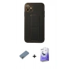 MARSİLYAN™- iPhone 12 Kılıf Akış Doku - Siyah Bilvis 5in1 5D Magic Hayalet Cam Ekran Koruyucu + Metal Kamera Lens Koruma Cam - GD