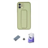 MARSİLYAN™- iPhone 12 Kılıf Akış Doku - Siyah Bilvis 5in1 5D Magic Hayalet Cam Ekran Koruyucu + Metal Kamera Lens Koruma Cam - GD