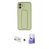 MARSİLYAN™- iPhone 12 Kılıf Akış Doku - Siyah Bilvis 5in1 5D Magic Hayalet Cam Ekran Koruyucu + Rainbow Kamera Lens Koruma Cam - MR