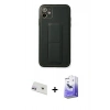 MARSİLYAN™- iPhone 12 Kılıf Akış Doku - Siyah Bilvis 5in1 5D Magic Hayalet Cam Ekran Koruyucu + Rainbow Kamera Lens Koruma Cam - MR