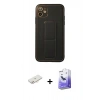 MARSİLYAN™- iPhone 12 Kılıf Akış Doku - Siyah Bilvis 5in1 5D Magic Hayalet Cam Ekran Koruyucu + Renkli Kamera Lens Koruma Cam - YL