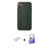 MARSİLYAN™- iPhone 12 Kılıf Akış Doku - Siyah Bilvis 5in1 5D Magic Hayalet Cam Ekran Koruyucu + Renkli Kamera Lens Koruma Cam - TU