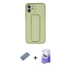 MARSİLYAN™- iPhone 12 Kılıf Akış Doku - Siyah Bilvis 5in1 5D Magic Hayalet Cam Ekran Koruyucu + Shine Kamera Lens Koruma Cam - GS