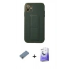MARSİLYAN™- iPhone 12 Kılıf Akış Doku - Siyah Bilvis 5in1 5D Magic Hayalet Cam Ekran Koruyucu + Shine Kamera Lens Koruma Cam - GS