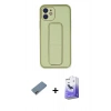 MARSİLYAN™- iPhone 12 Kılıf Akış Doku - Siyah Bilvis 5in1 5D Magic Hayalet Cam Ekran Koruyucu + Shine Kamera Lens Koruma Cam - GI