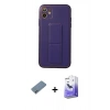 MARSİLYAN™- iPhone 12 Kılıf Akış Doku - Siyah Bilvis 5in1 5D Magic Hayalet Cam Ekran Koruyucu + Shine Kamera Lens Koruma Cam - SABE