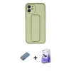 MARSİLYAN™- iPhone 12 Kılıf Akış Doku - Siyah Bilvis 5in1 5D Magic Hayalet Cam Ekran Koruyucu + Shine Kamera Lens Koruma Cam - MI