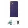 MARSİLYAN™- iPhone 12 Kılıf Akış Doku - Siyah Joko Magic 5D Hayalet Cam + Mavi Raze Metal Kamera Lens
