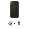 MARSİLYAN™- iPhone 12 Kılıf Akış Doku - Siyah Joko Magic 5D Hayalet Cam + Mavi Raze Metal Kamera Lens