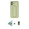 MARSİLYAN™- iPhone 12 Kılıf Akış Doku - Siyah Joko Magic 5D Hayalet Cam + Mavi Raze Metal Kamera Lens