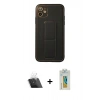 MARSİLYAN™- iPhone 12 Kılıf Akış Doku - Siyah Polymer Nano Ekran Koruyucu + Kamera Lens Koruma Cam - SF