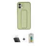 MARSİLYAN™- iPhone 12 Kılıf Akış Doku - Siyah Polymer Nano Ekran Koruyucu + Kamera Lens Koruma Cam - SF