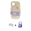 MARSİLYAN™- iPhone 12 Kılıf Akış Yansıma - Siyah Bilvis 5in1 5D Magic Hayalet Cam Ekran Koruyucu + Mor Rainbow Kamera Lens Koruma Cam
