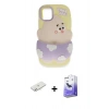 MARSİLYAN™- iPhone 12 Kılıf Akış Yansıma - Siyah Bilvis 5in1 5D Magic Hayalet Cam Ekran Koruyucu + Sarı Renkli Kamera Lens Koruma Cam