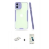 MARSİLYAN™- iPhone 12 Kılıf Atlas Asil Serisi - Şeffaf Pasifik Cam Ekran Koruyucu + Renkli Kamera Lens Koruma Cam - PE