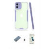 MARSİLYAN™- iPhone 12 Kılıf Atlas Asil Serisi - Şeffaf Pasifik Cam Ekran Koruyucu + Shine Kamera Lens Koruma Cam - PE
