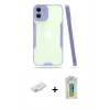 MARSİLYAN™- iPhone 12 Kılıf Atlas Asil Serisi - Siyah Polymer Nano Ekran Koruyucu + Renkli Kamera Lens Koruma Cam - PE