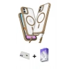 MARSİLYAN™- iPhone 12 Kılıf Atlas Doku Koleksiyonu - Siyah Bilvis 5in1 3D Magic Cam Ekran Koruyucu + Rainbow Kamera Lens Koruma Cam - MR