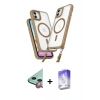 MARSİLYAN™- iPhone 12 Kılıf Atlas Doku Koleksiyonu - Siyah Bilvis 5in1 3D Magic Cam Ekran Koruyucu + Raze Metal Kamera Lens - KI