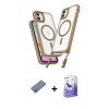 MARSİLYAN™- iPhone 12 Kılıf Atlas Doku Koleksiyonu - Siyah Bilvis 5in1 5D Magic Hayalet Cam Ekran Koruyucu + Shine Kamera Lens Koruma Cam - SABE