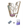 MARSİLYAN™- iPhone 12 Kılıf Atlas Doku Koleksiyonu - Siyah Bilvis 5in1 5D Magic Hayalet Cam Ekran Koruyucu + Metal Kamera Lens Koruma Cam - KI