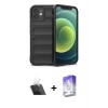 MARSİLYAN™- iPhone 12 Kılıf Atlas Koleksiyonu - Siyah Bilvis 5in1 3D Magic Cam Ekran Koruyucu + Kamera Lens Koruma Cam - SF