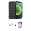 MARSİLYAN™- iPhone 12 Kılıf Atlas Koleksiyonu - Siyah Bilvis 5in1 3D Magic Cam Ekran Koruyucu + Renkli Kamera Lens Koruma Cam - TU