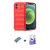 MARSİLYAN™- iPhone 12 Kılıf Atlas Koleksiyonu - Siyah Bilvis 5in1 5D Magic Hayalet Cam Ekran Koruyucu + Shine Kamera Lens Koruma Cam - GD
