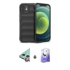MARSİLYAN™- iPhone 12 Kılıf Atlas Koleksiyonu - Siyah Bilvis 5in1 5D Magic Hayalet Cam Ekran Koruyucu + Raze Metal Kamera Lens - KI