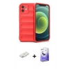 MARSİLYAN™- iPhone 12 Kılıf Atlas Koleksiyonu - Siyah Bilvis 5in1 5D Magic Hayalet Cam Ekran Koruyucu + Renkli Kamera Lens Koruma Cam - PE