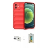 MARSİLYAN™- iPhone 12 Kılıf Atlas Koleksiyonu - Siyah Polymer Nano Ekran Koruyucu + Rainbow Kamera Lens Koruma Cam - MR