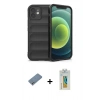 MARSİLYAN™- iPhone 12 Kılıf Atlas Koleksiyonu - Siyah Polymer Nano Ekran Koruyucu + Shine Kamera Lens Koruma Cam - GS