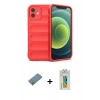 MARSİLYAN™- iPhone 12 Kılıf Atlas Koleksiyonu - Siyah Polymer Nano Ekran Koruyucu + Shine Kamera Lens Koruma Cam - GS